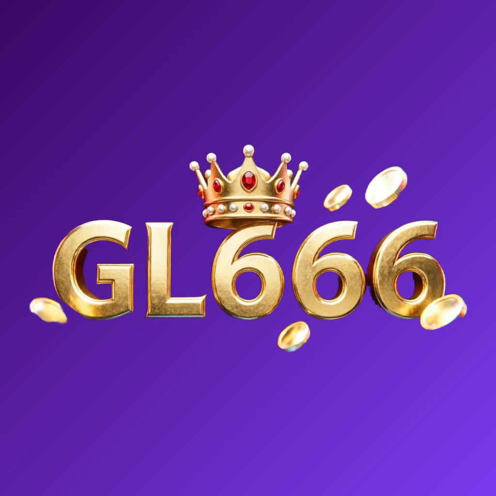 GL666 casino-style logo featuring golden letters with a crown and sparkling coins, creating a luxury gaming atmosphere on a transparent background in a wide rectangular wordmark design